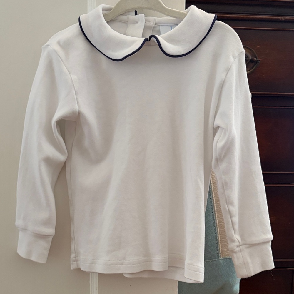 Little English Peter Pan picot shirt with navy trim